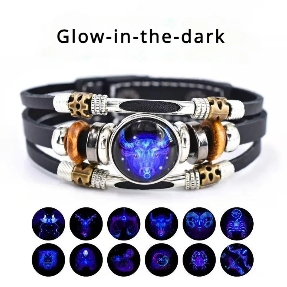 Zodiac Constellation Luminous Leather Bracelet | Unisex Gift Charm Bracelet PLUSH