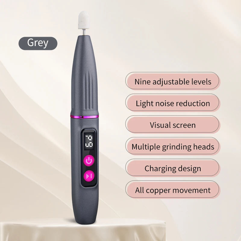 Rechargeable Electric Nail Grinder – Wireless Portable Nail File Electric Nail Grinder PLUSH Light Grey