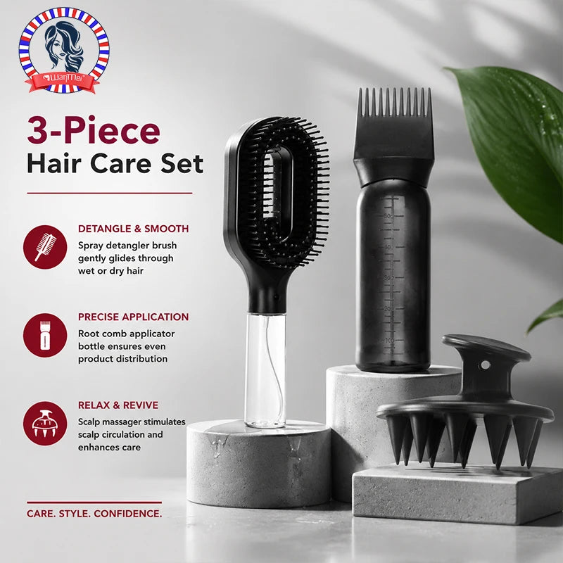 3-Piece Hair Care Set – Detangler Brush, Applicator & Scalp Massager Hair Care Tool Set PLUSH