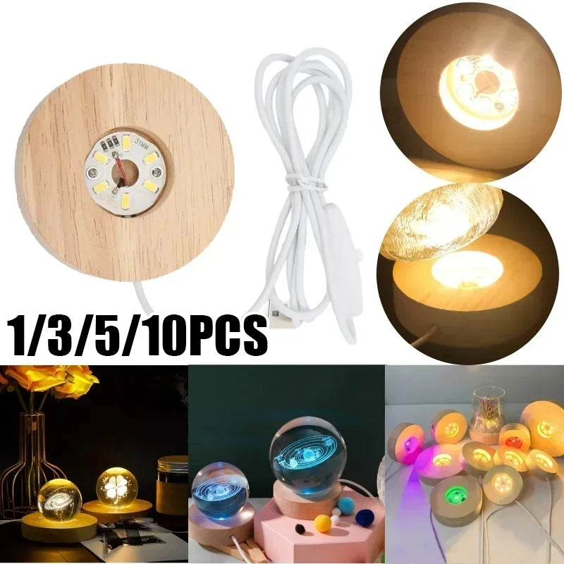 Wooden LED USB Night Light Display Stand – Desk Lamp Base LED Display Lamp Base PLUSH