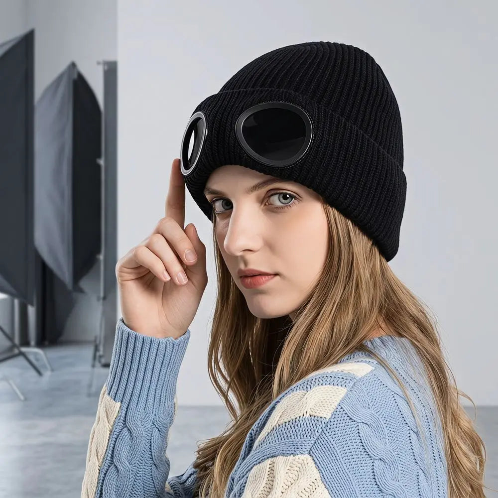 Windproof Knitted Ski Mask Hat with Removable Glasses Ski Mask Hat PLUSH