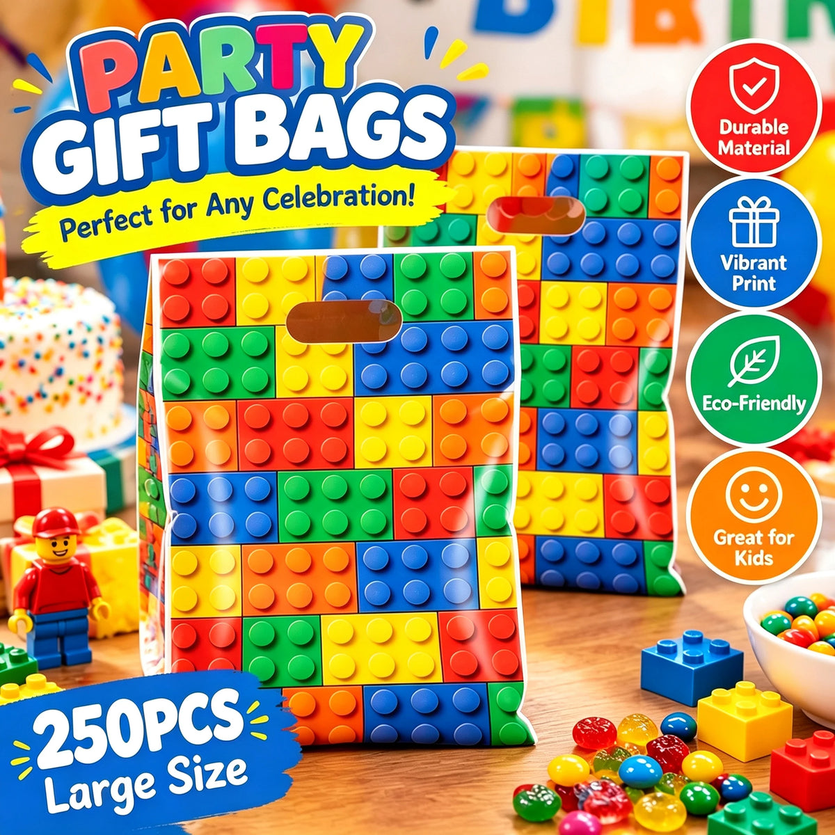 Building Bricks Party Favor Bags with Handles – Kids Gift Bags Party Favor Bags PLUSH 5Bags