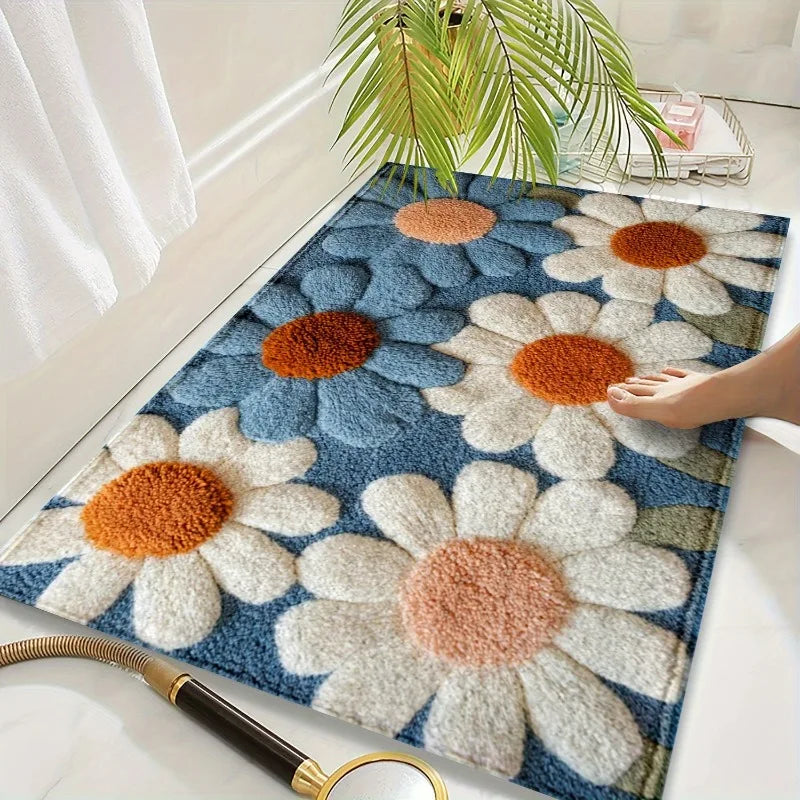 Daisy Bath Mat Non-Slip Machine Washable Rug | Spring Decor Bath Mat Rug PLUSH
