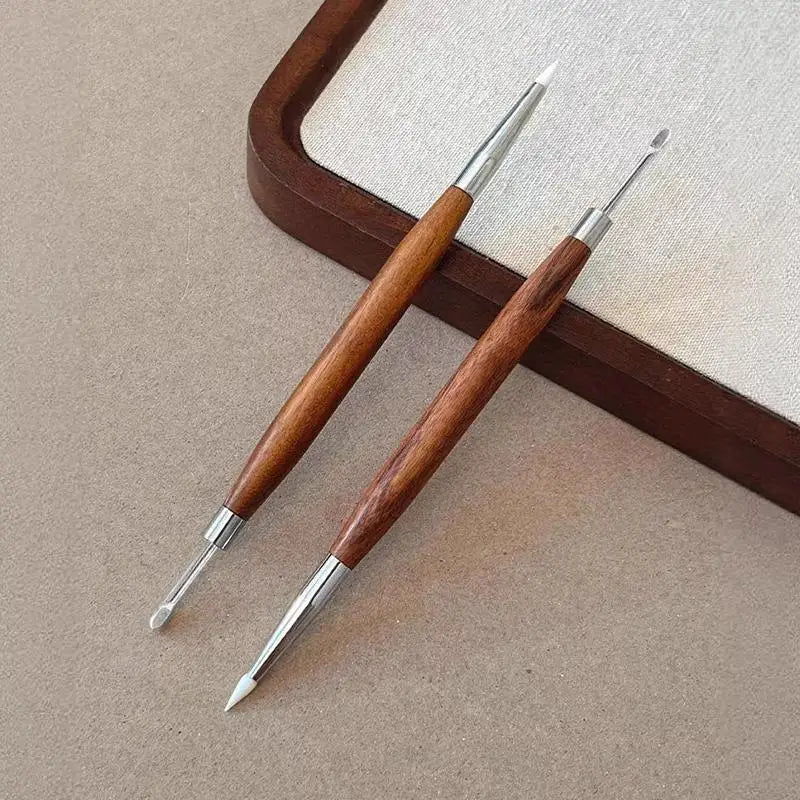 Double Head Nail Art Pen – Wood Handle & Silicone Tips Nail Art Tool PLUSH