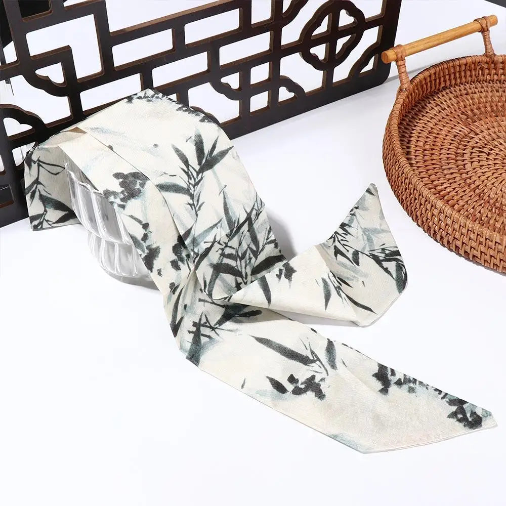 Elegant Ink Painting Ribbon Scarf – Minimalist Silk Headband Ribbon Scarf PLUSH