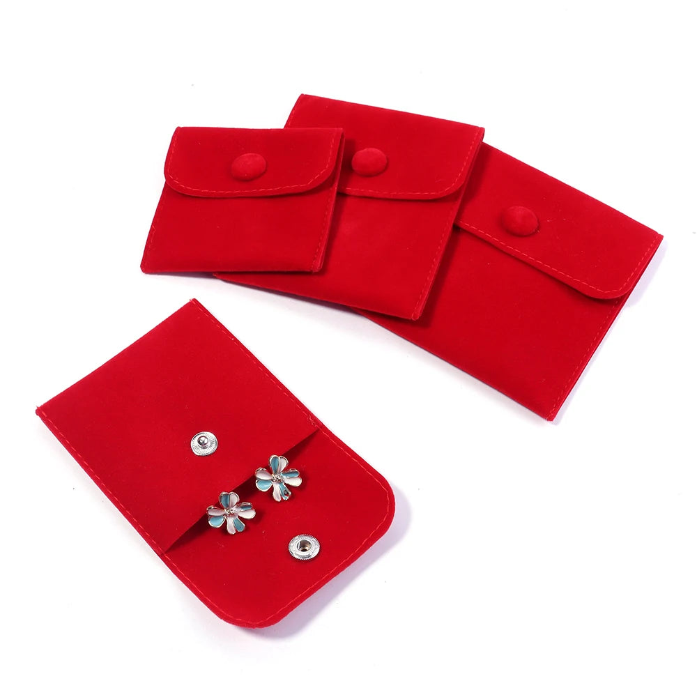 Velvet Snap Button Jewelry Pouch – Rings, Earrings & Gifts Jewelry Packaging Pouch PLUSH Red 10X10mm