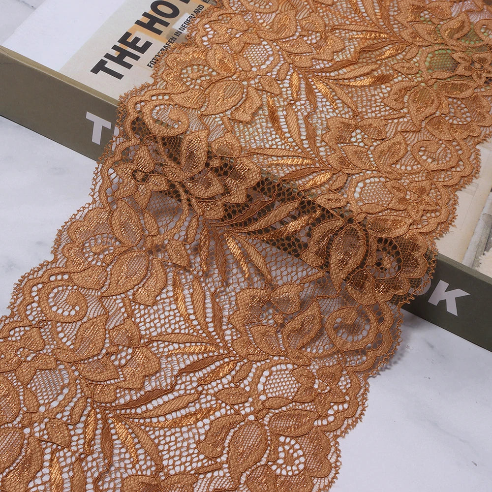 1.5 Yards 15cm Elastic Floral Lace Trim for DIY Sewing Lace Sewing Trim PLUSH brown 15cm
