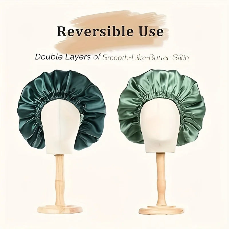 Reversible Satin Sleeping Bonnet – Adjustable Hypoallergenic Cap Satin Sleep Bonnet PLUSH