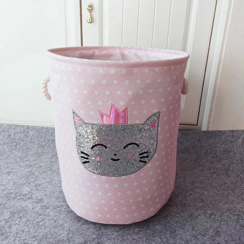 Round Canvas Laundry Hamper with Handles – Large Pink Basket Laundry Hamper Basket PLUSH 35x40cm Cat