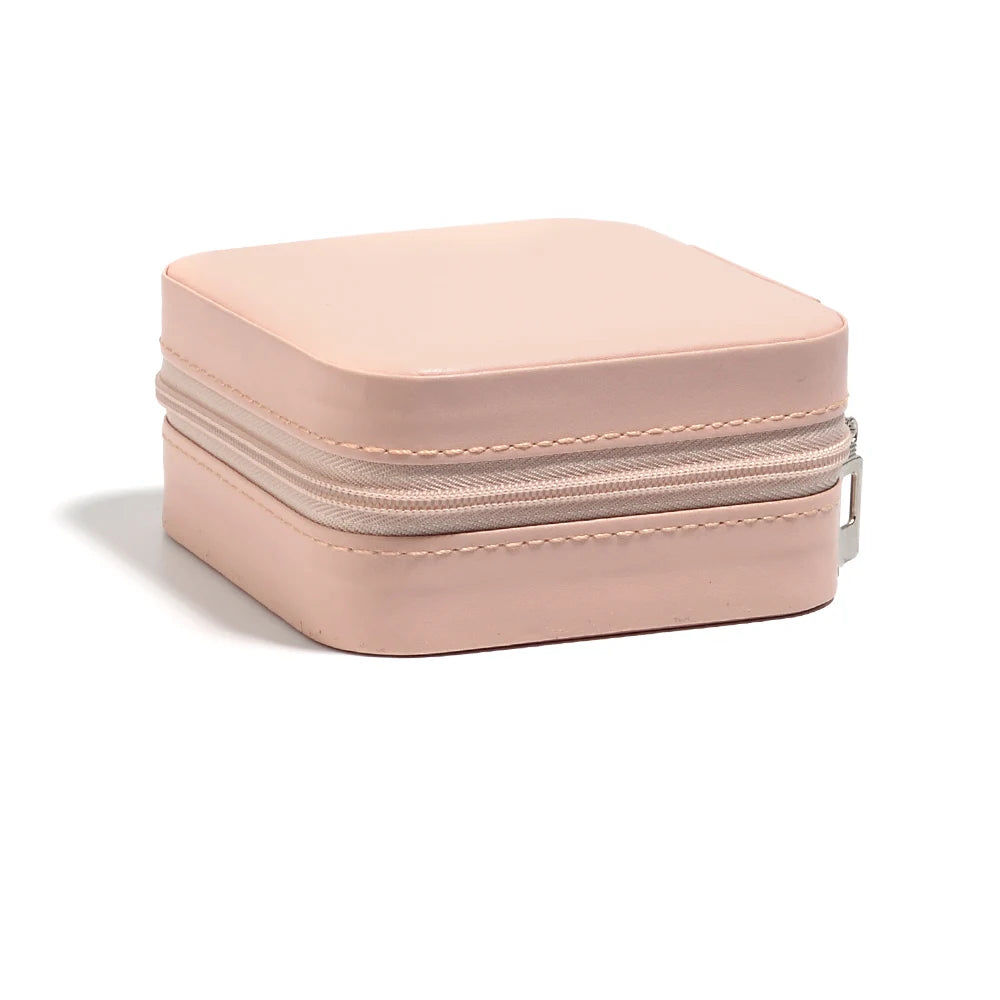 Square PU Leather Zipper Jewelry Box – Travel Organizer Pouch Jewelry Storage Box PLUSH pink 10x10mm