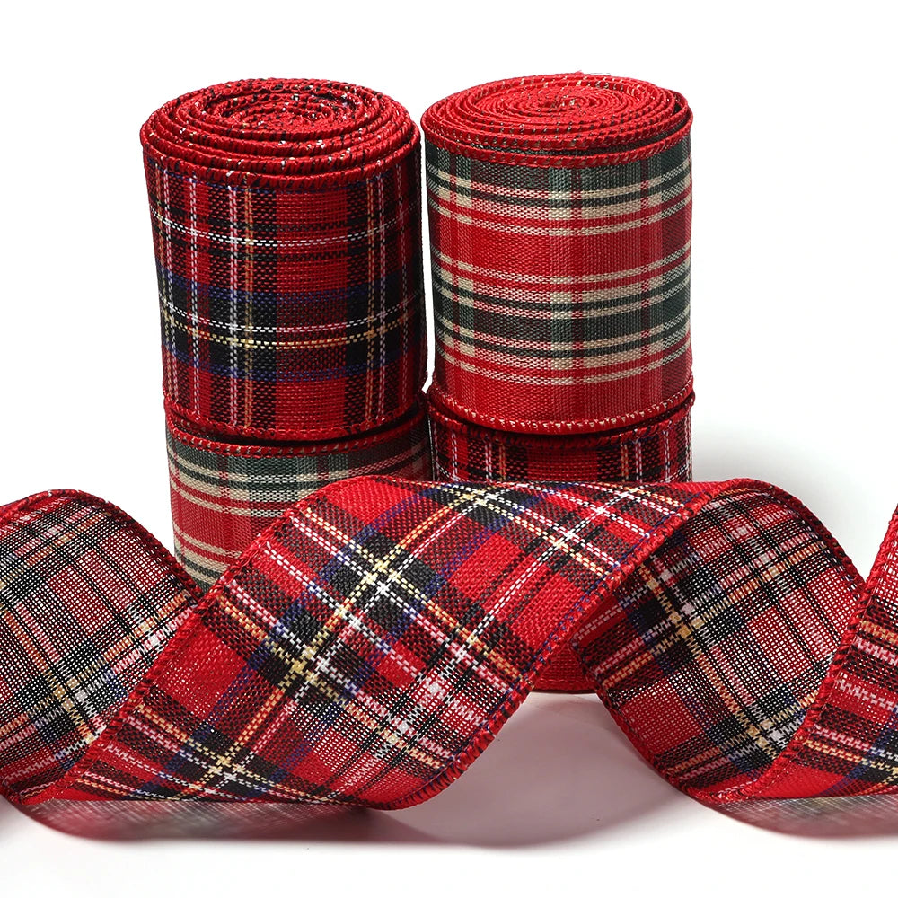3 Yards Red Green Plaid Christmas Ribbon – DIY Gift Wrap Craft Ribbon PLUSH