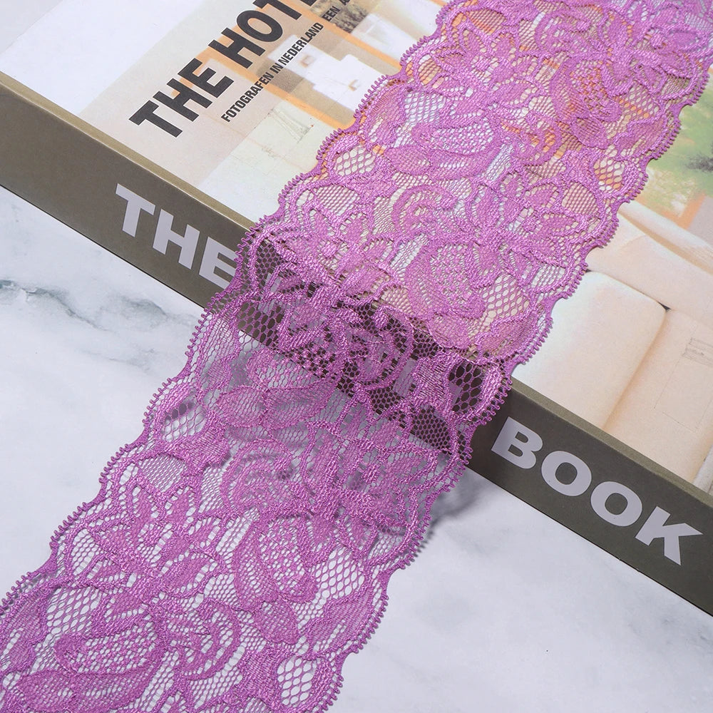 8cm Elastic Floral Lace Trim 2 Yards – DIY Sewing & Crafts Elastic Lace Trim PLUSH light purple 8cm