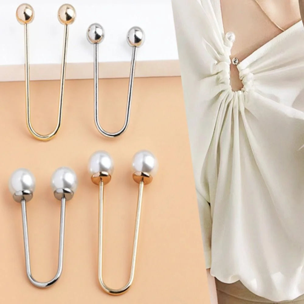 U-Shape Double Head Bead Brooch – Zinc Alloy DIY Accessory Fashion Brooch Pin PLUSH