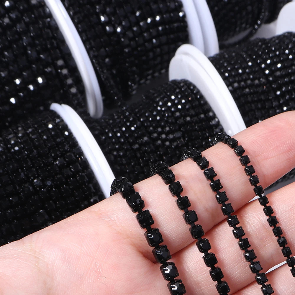 10 Yards Black Rhinestone Claw Chain 2–3.5mm | DIY Jewelry Rhinestone Chain PLUSH