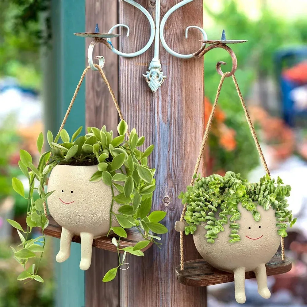 Resin Cartoon Swing Face Wall Planter – Creative Head Flowerpot Wall Hanging Planter PLUSH