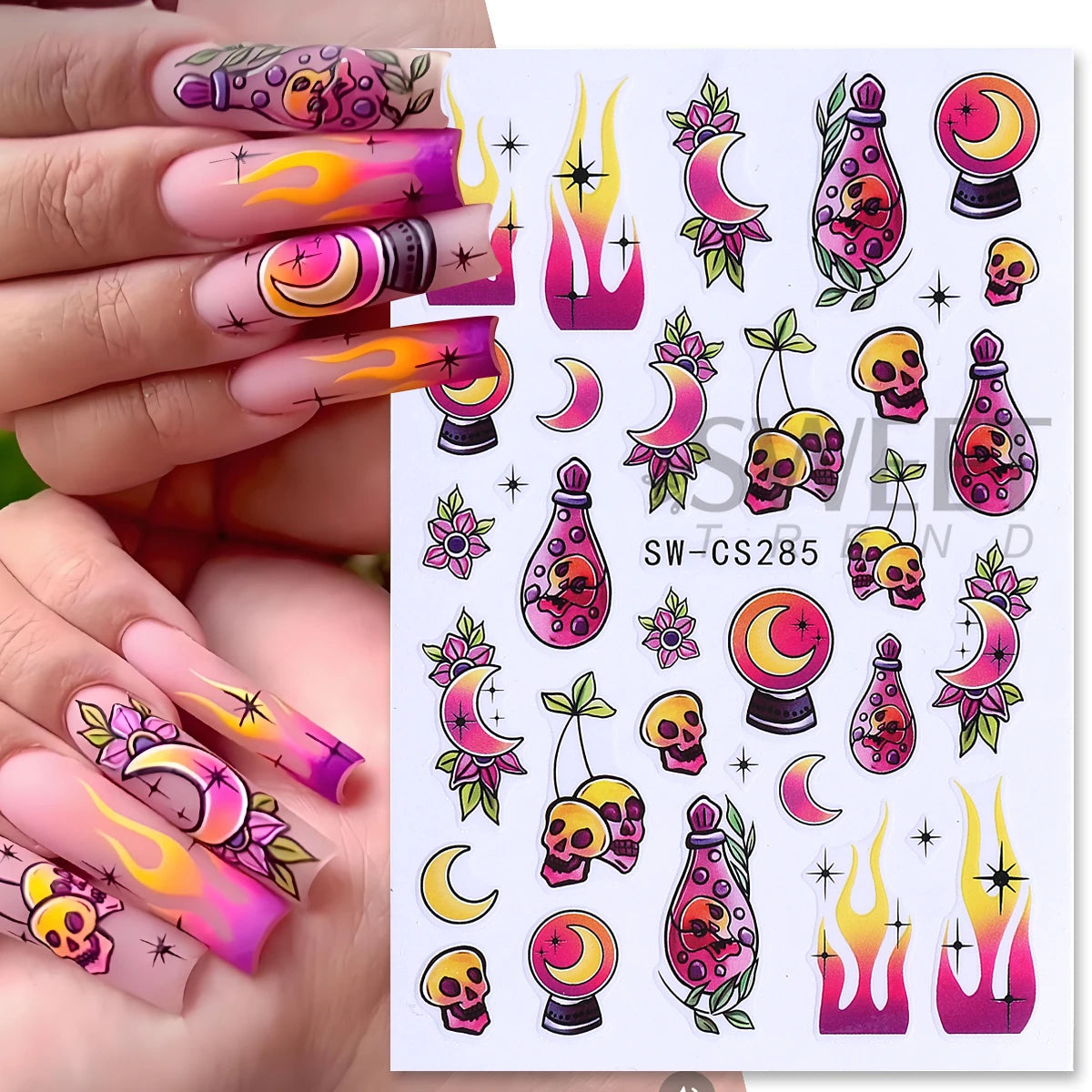 6pcs Halloween Nail Art Stickers – Pumpkin Spider Web Ghost Decals Nail Art Stickers PLUSH