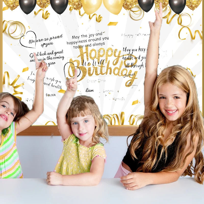Black Gold Giant Birthday Guestbook & Commemorative Card Party Guestbook PLUSH