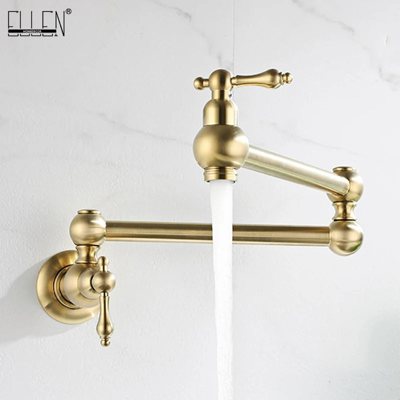Wall Mount Brass Kitchen Faucet Chrome 360° Swivel | ELLEN Kitchen Faucet PLUSH
