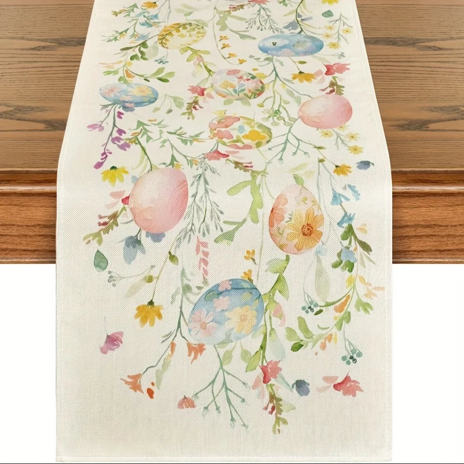 Easter Watercolor Table Runner – Floral & Egg Print, 3 Sizes Holiday Table Runner PLUSH A 33X275Cm