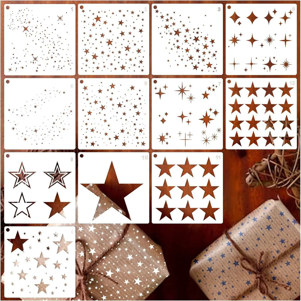 Sparkle Star Stencil Set – Reusable Stars Craft Template Craft Stencil Set PLUSH 12PCS for Bag 1Bags
