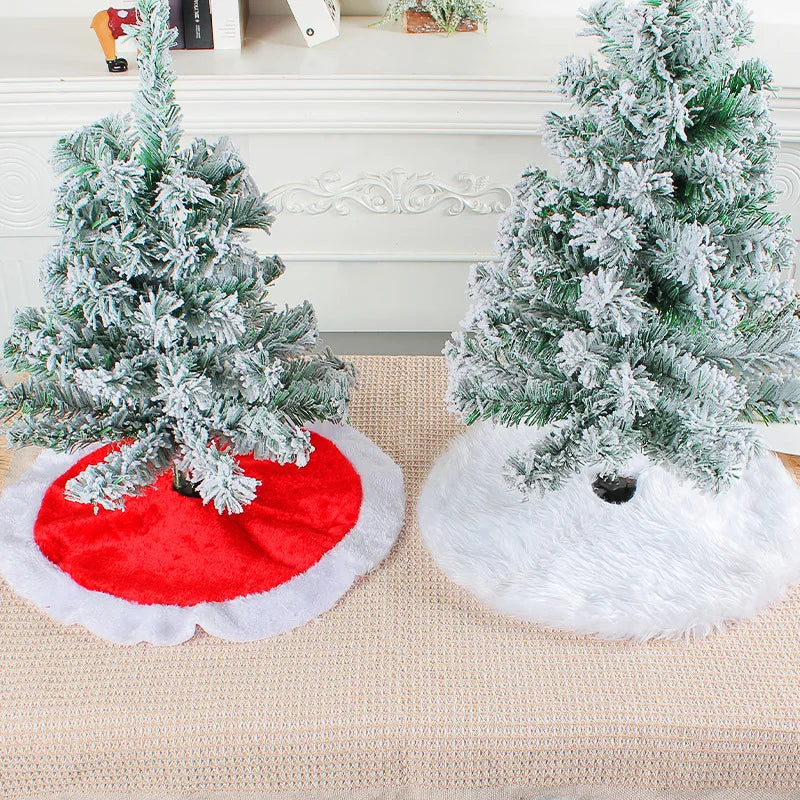 Mini Snow Flocked Artificial Christmas Tree with Fur Skirt Christmas Tree Decor PLUSH