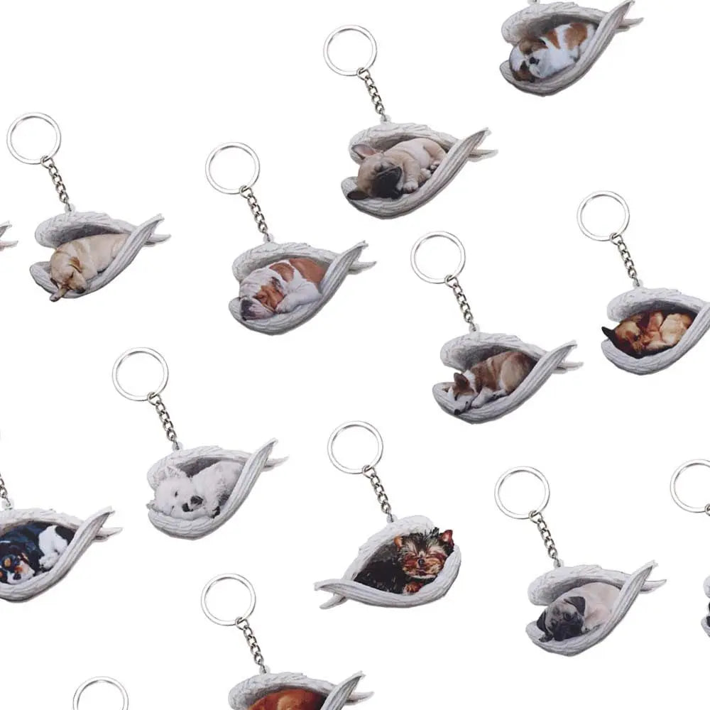Dog Sleeping Angel Acrylic Keychain – Cute Pet Keyring Gift Pet Keychain PLUSH
