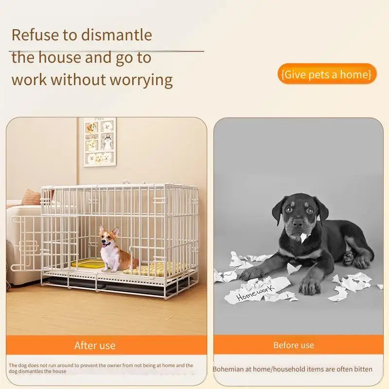 Indoor Dog Cage with Toilet | Iron Wire Kennel for Small Dogs Dog Cage Kennel PLUSH