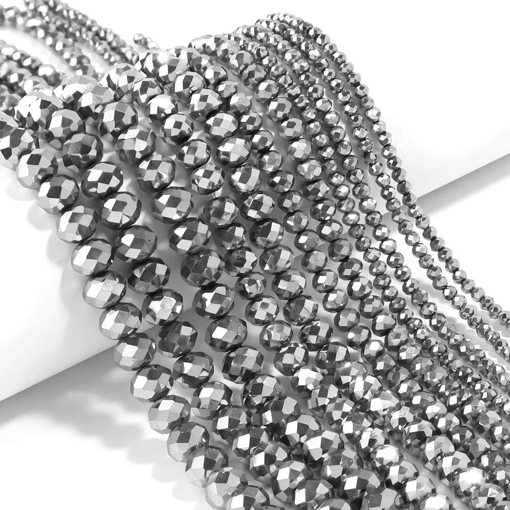 Silver Faceted Crystal Glass Spacer Beads for DIY Jewelry Crystal Spacer Beads PLUSH