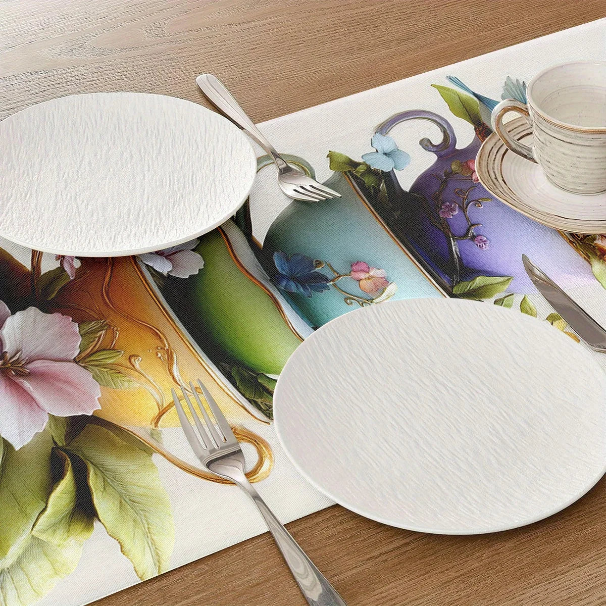 Teacup & Bird Table Runner – Decorative Home Fabric Décor Decorative Table Runner PLUSH