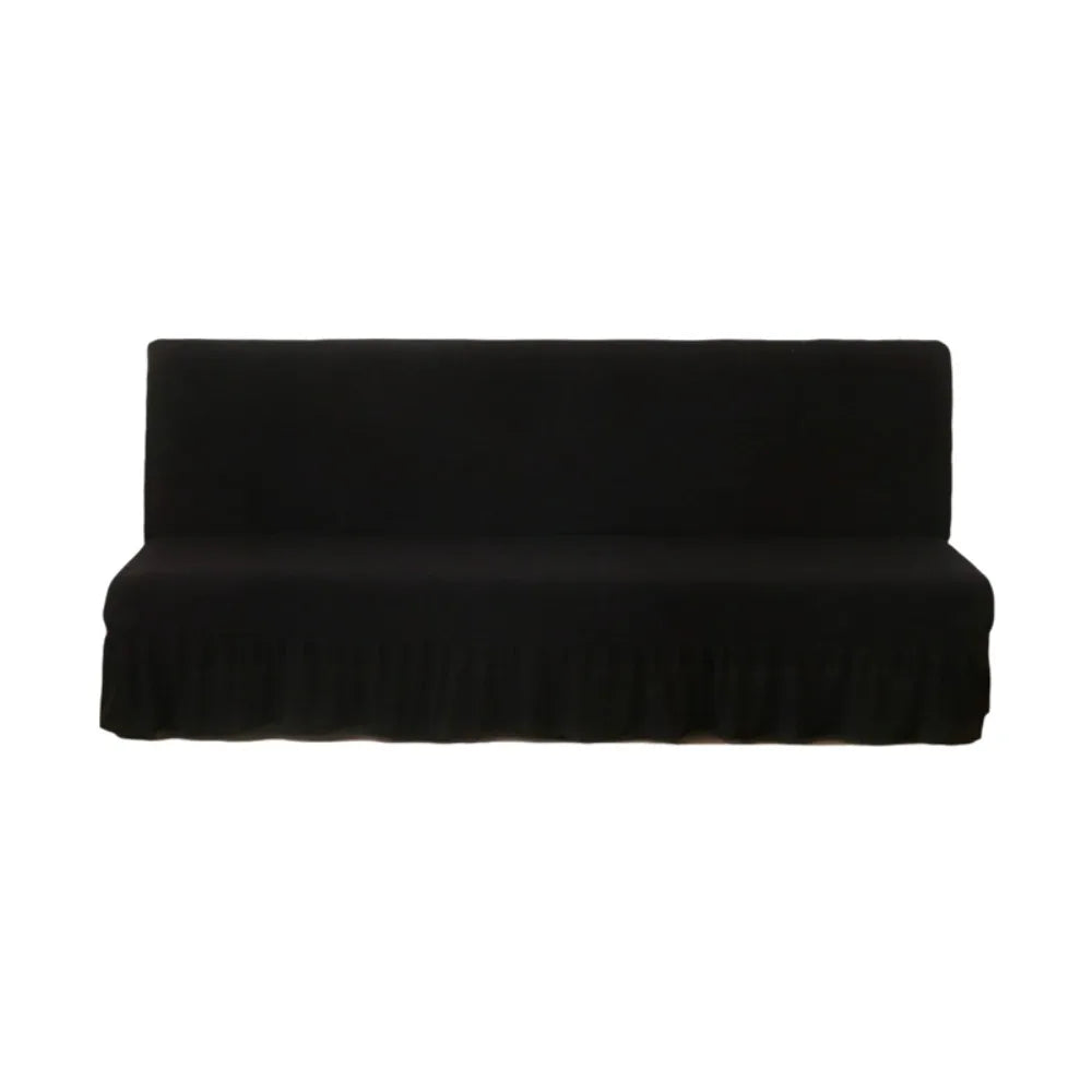 Elastic Armless Futon Sofa Cover with Skirt | Slipcover Sofa Slipcover PLUSH Black M
