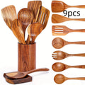 9-Piece Wooden Cooking Utensils Set – Non-Stick Safe Kitchen Wooden Utensil Set PLUSH 9 pcs