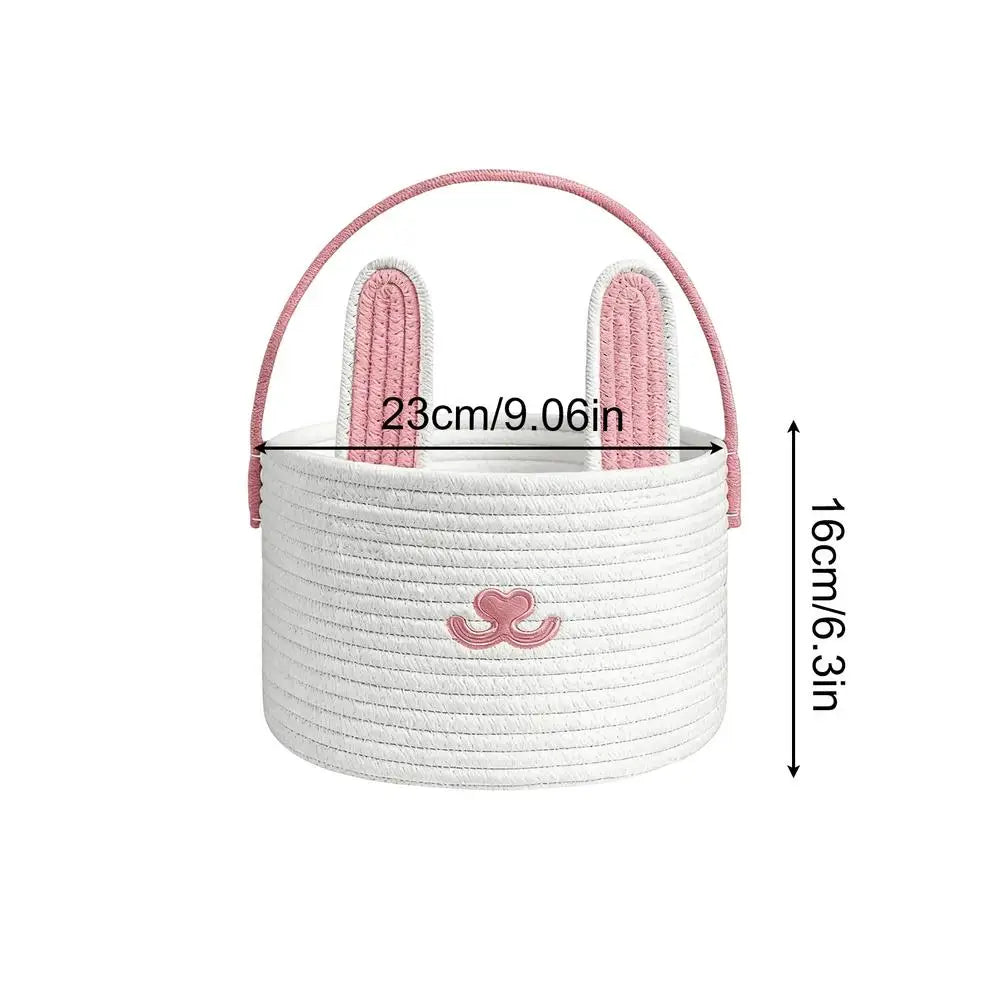 Easter Bunny Woven Cotton Rope Basket – Kids Egg Hunt Bag Easter Gift Basket PLUSH Pinks