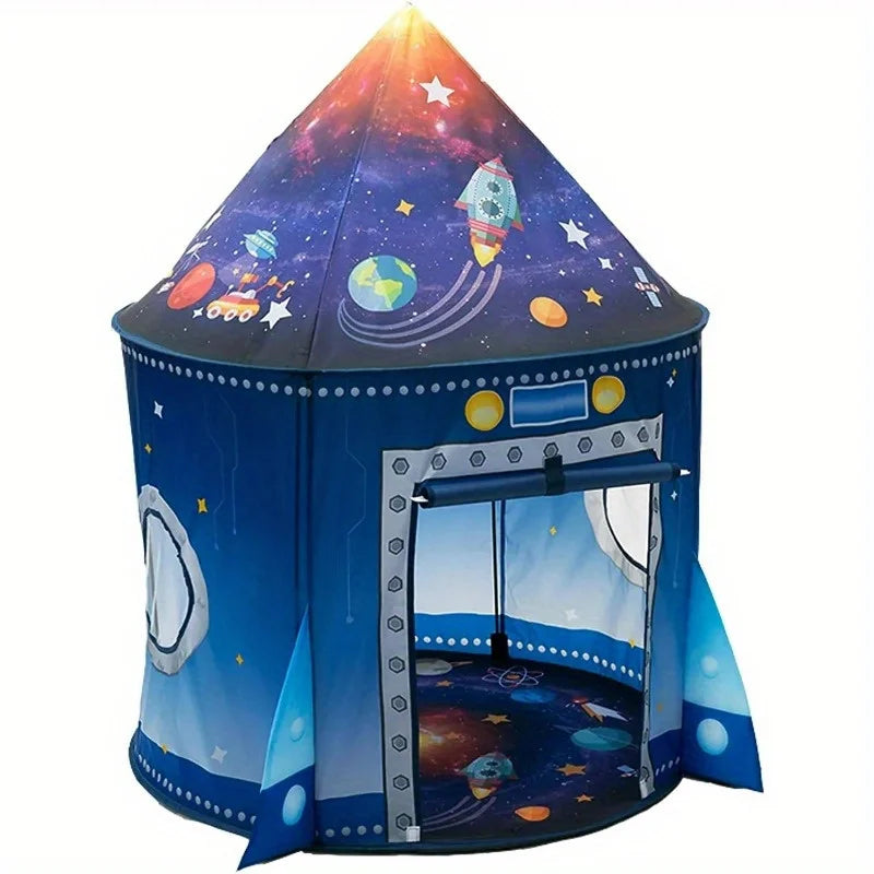 Kids Space Rocket Play Tent with Star Lights – Boys & Girls Kids Play Tent PLUSH Blue