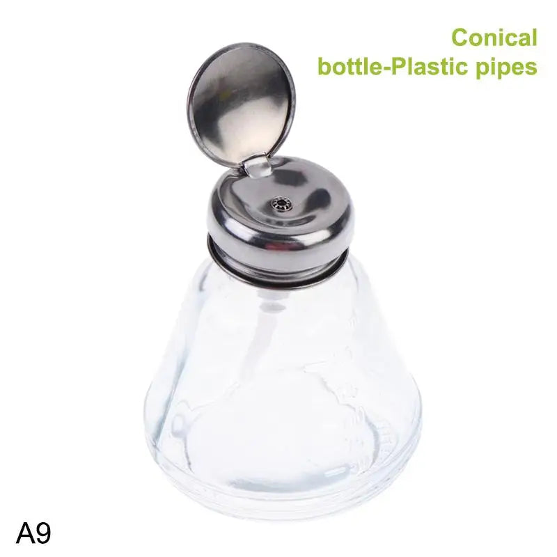 Glass Pump Dispenser Bottle 150ml – Refillable Nail Salon Jar Nail Pump Dispenser PLUSH A9