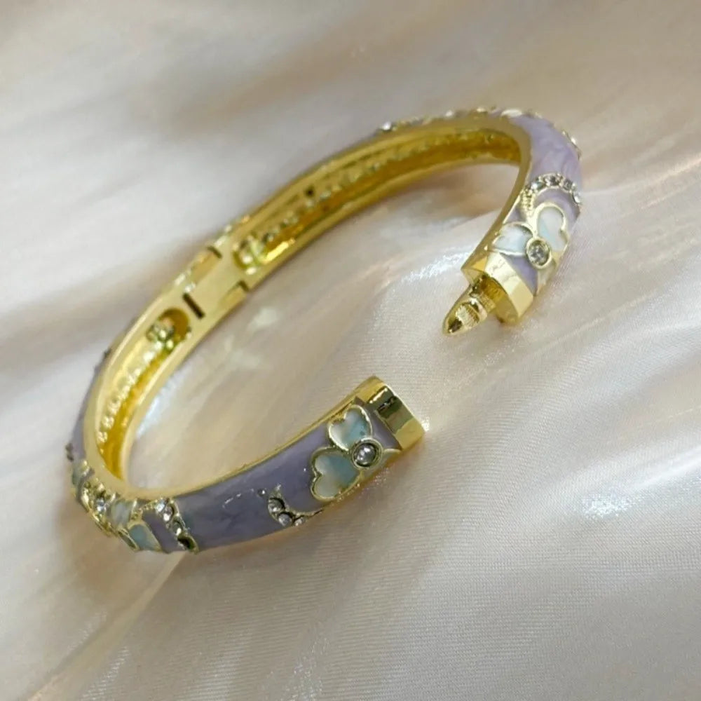 Colorful Cloisonne Enamel Bangle – Vintage Rhinestone Bracelet Enamel Bangle PLUSH
