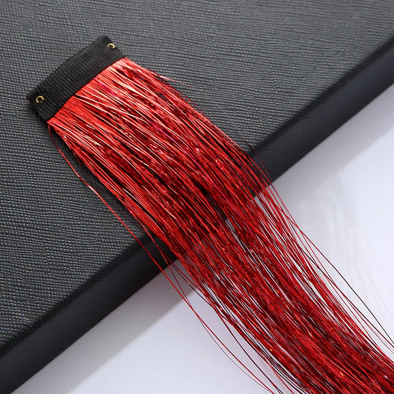 120 Strands Rainbow Hair Tinsel Sparkle Silk Extensions 100cm