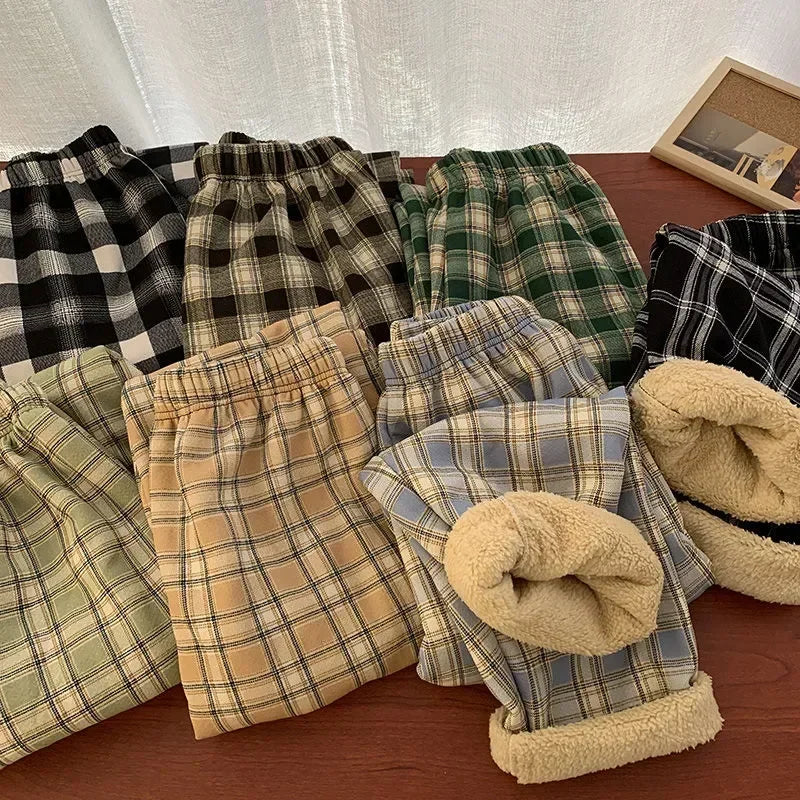 Women's Plush Wide-Leg Plaid Pants – Warm Loose Winter Trousers Wide-Leg Trousers PLUSH