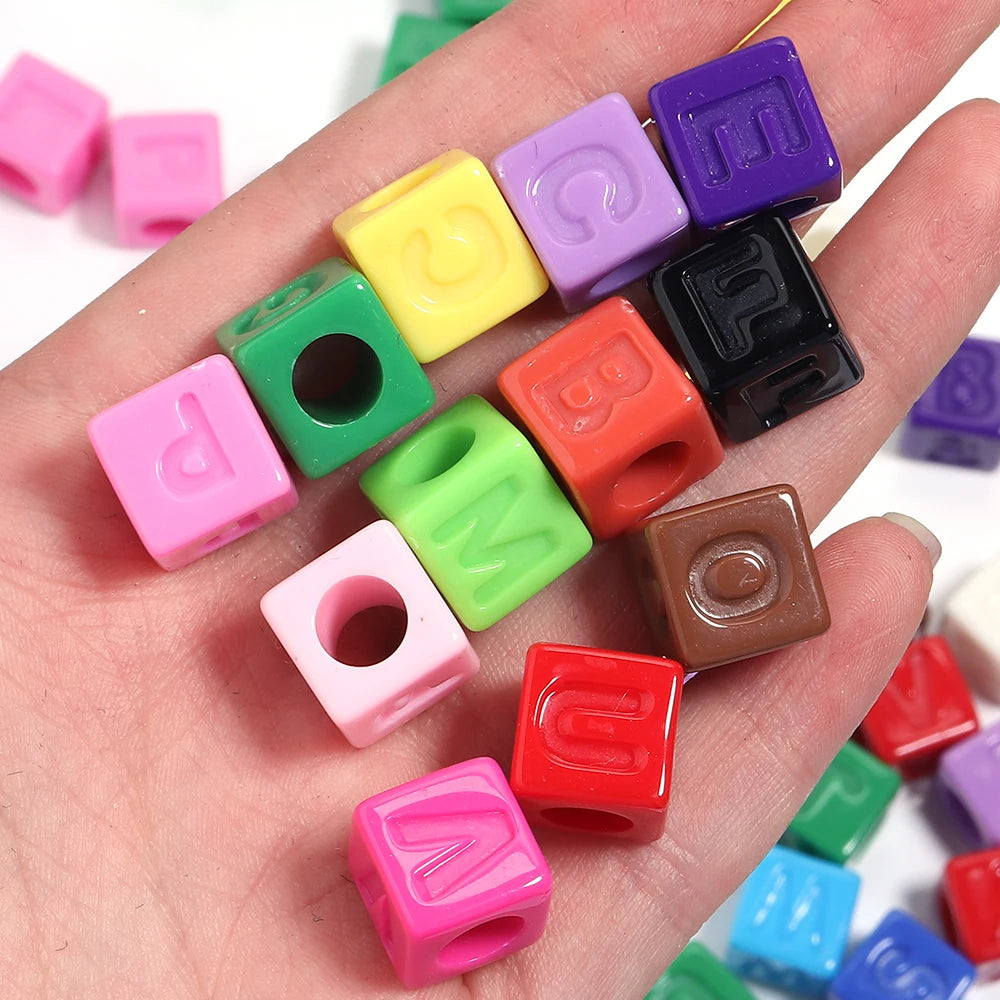 50pcs Colorful Alphabet Cube Acrylic Beads – DIY Jewelry Making Alphabet Craft Beads PLUSH