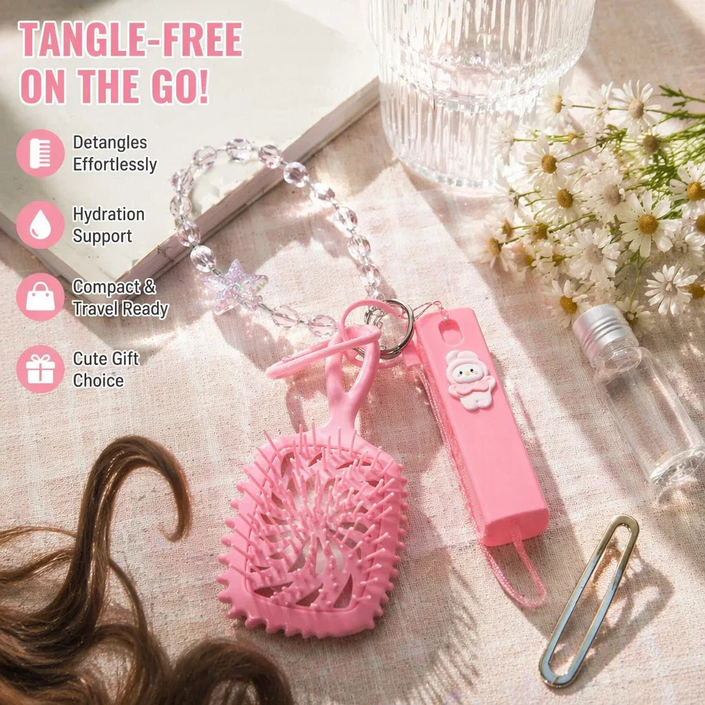 Kawaii Mini Massage Comb Set with Spray Bottle & Star Lanyard Travel Hair Care Set PLUSH