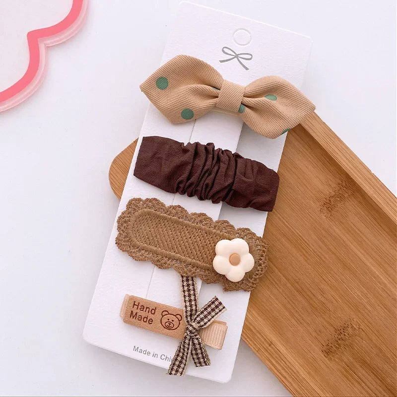4pcs Chocolate Ribbon Bow Hair Clips for Girls – Coffee Color Kids Hair Clips PLUSH 9