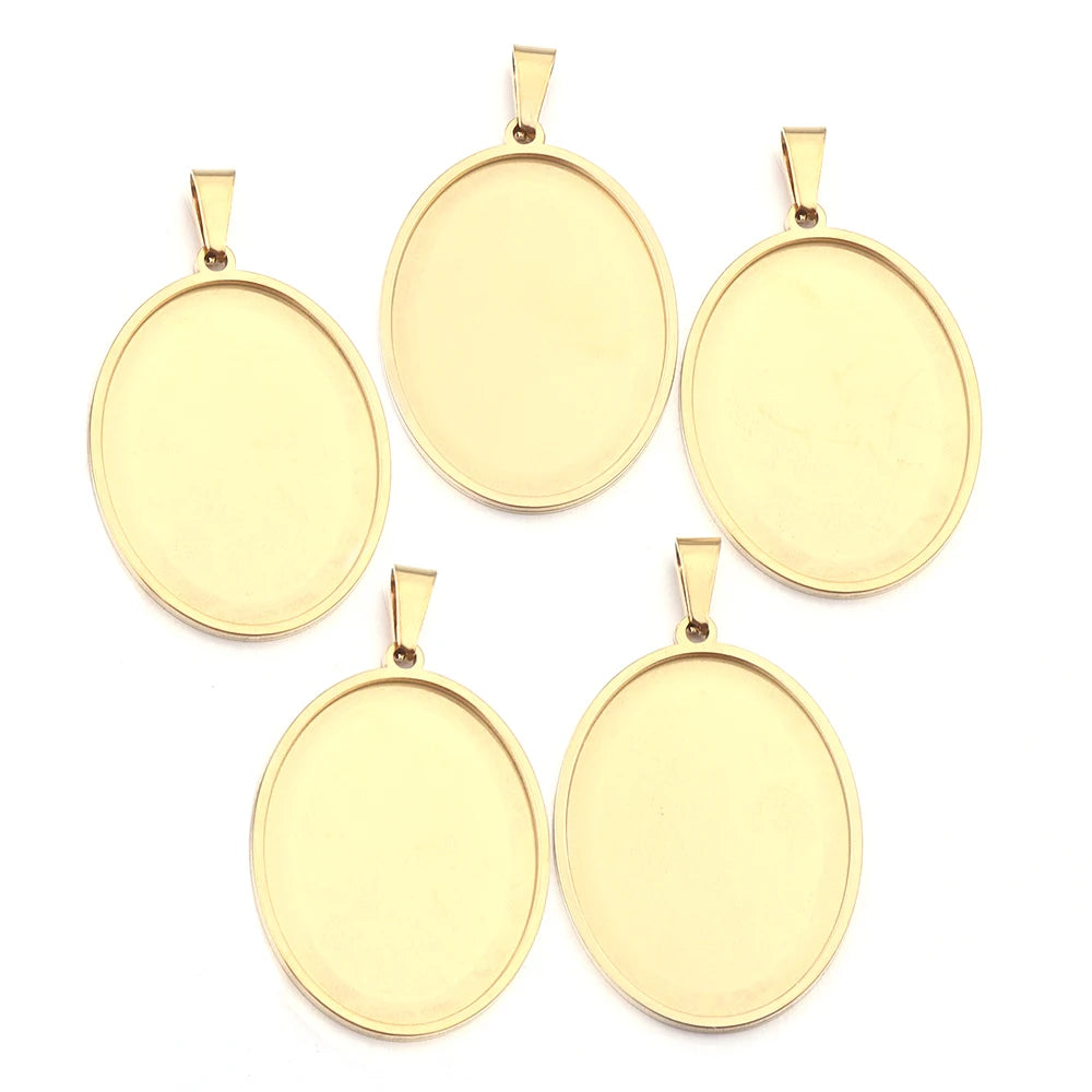 Stainless Steel Oval Bezel Pendant Trays | Cabochon Setting 2-5pcs Pendant Bezel Tray PLUSH Gold 30x40mm 5pcs