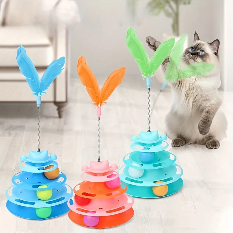 Interactive Feather Turntable Cat Toy with Rolling Ball Interactive Cat Toy PLUSH