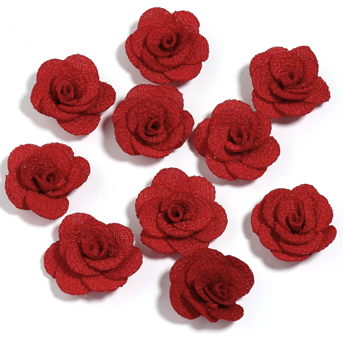10pcs 3cm Fabric Rose Flowers for DIY Sewing & Crafts Fabric Flower Embellishments PLUSH red 3cm