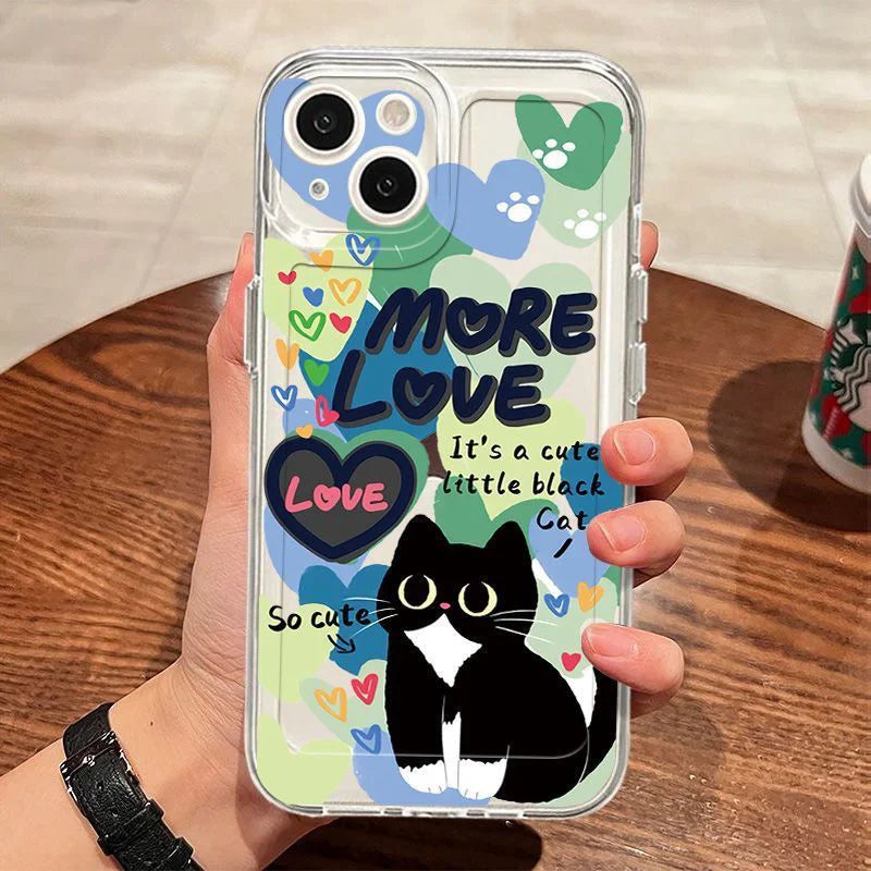 Black Cat iPhone Case | Cartoon Animal Cover iPhone 7–16 iPhone Phone Case PLUSH