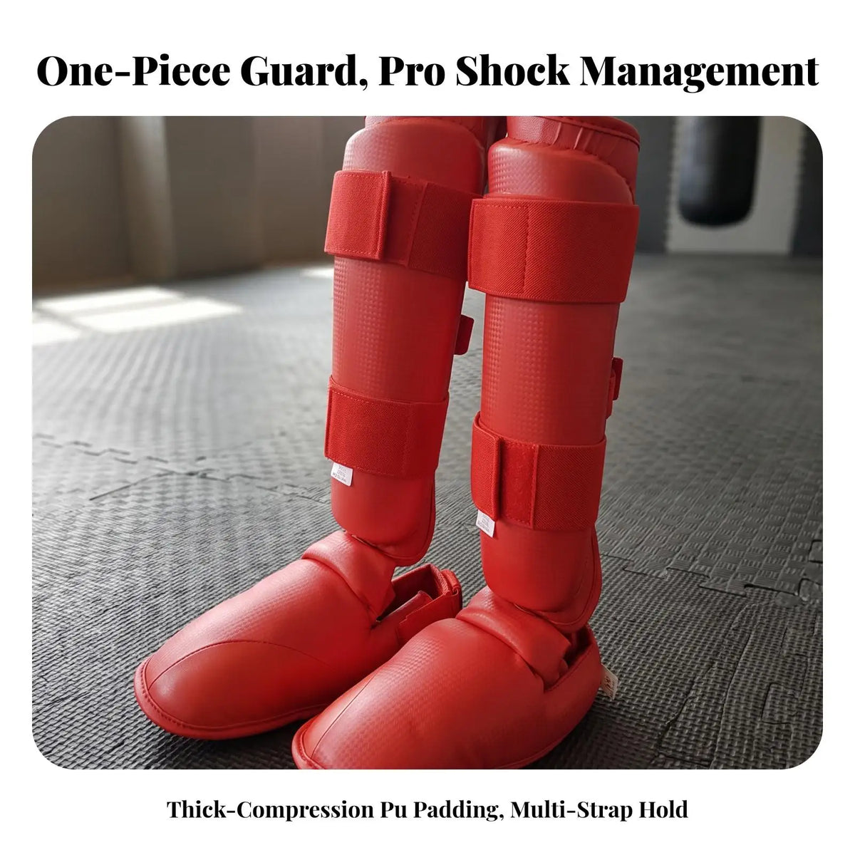 PU Leather Karate Shin Guards with Ankle Protector – Men & Women Martial Arts Shin Guards PLUSH Blue