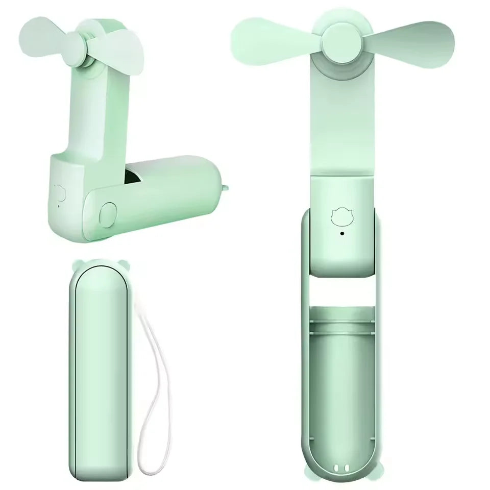 Portable USB Rechargeable Foldable Mini Handheld Fan – 3 Speeds Handheld Mini Fan PLUSH green