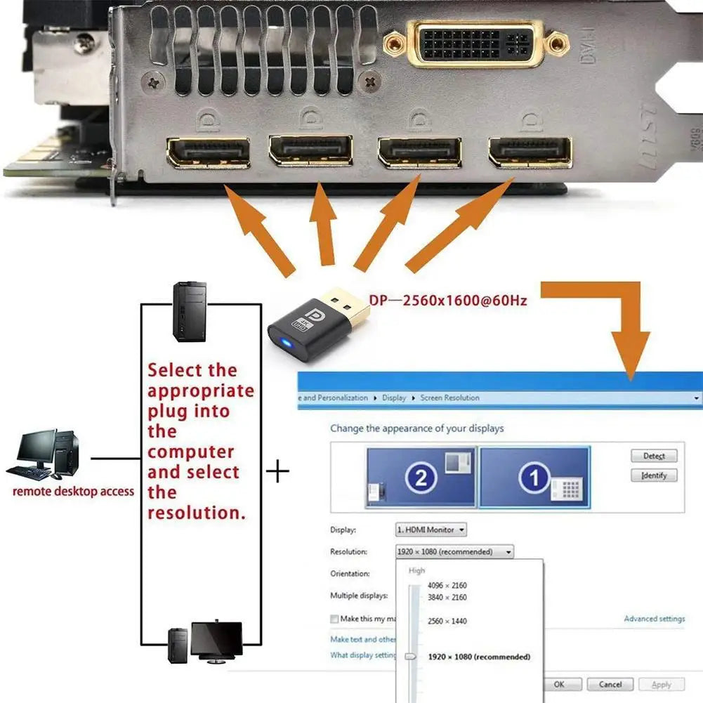 DisplayPort Dummy Plug – Headless EDID Virtual Display Emulator Display Emulator Adapter PLUSH