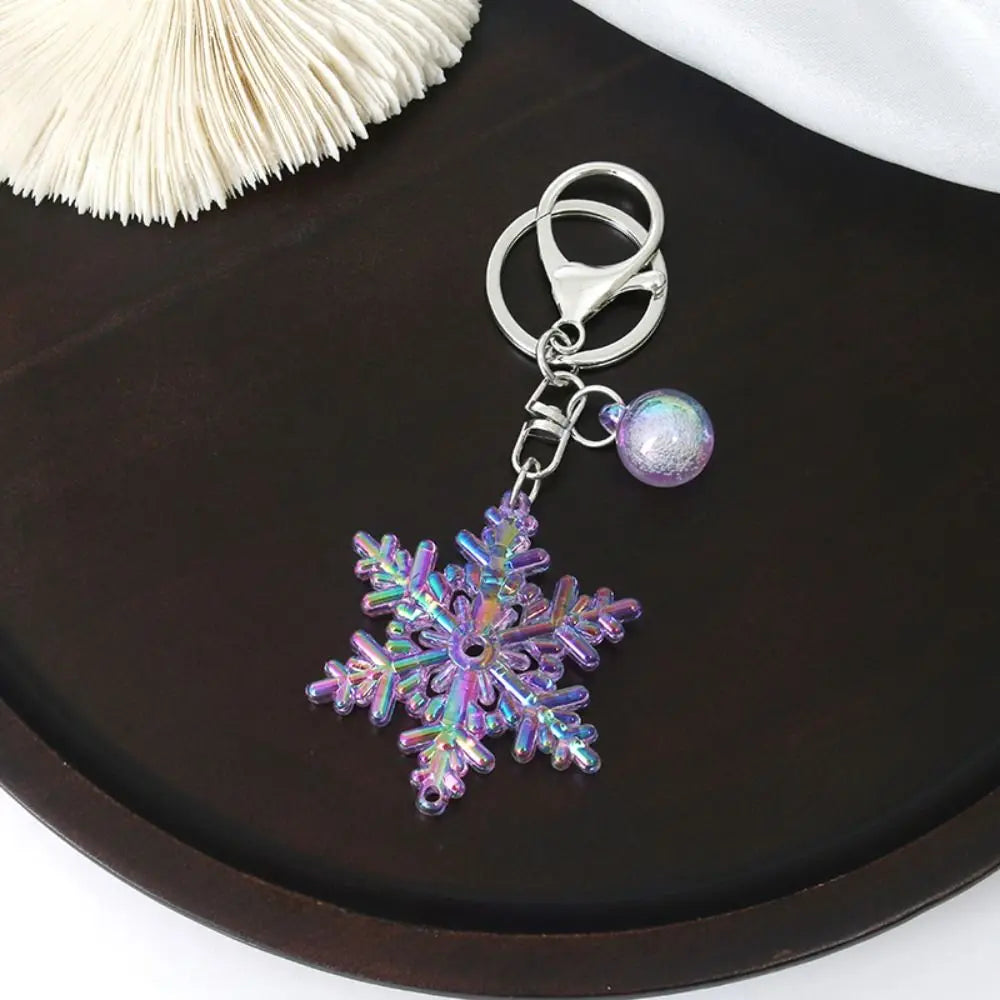 Transparent Snowflake Acrylic Keychain – Colorful Laser Pendant Acrylic Keychain PLUSH purple
