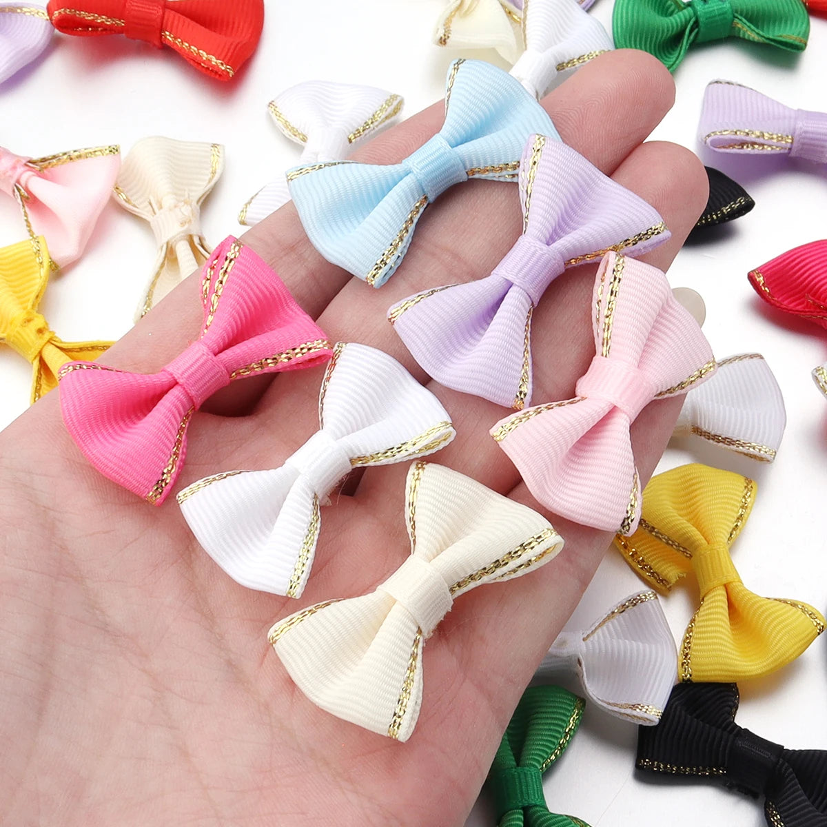 30pcs Satin Ribbon Bows 38x23mm – Colorful DIY Craft Decor Ribbon Bow Embellishments PLUSH