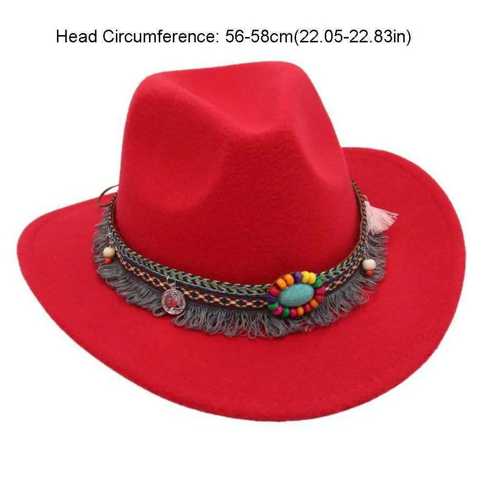 Wide Brim Western Cowboy Hat with Tassels – Unisex Cosplay Western Cowboy Hat PLUSH